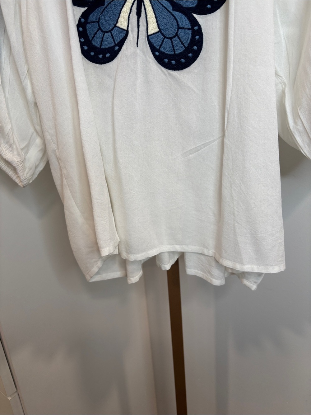 Solitaire White Peasant Blouse with Blue Butterfly Embroidery - Picture 7 of 7